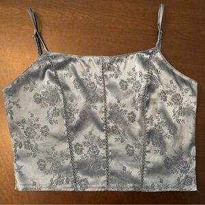 Floral Silver Blue Satin Camisole Top